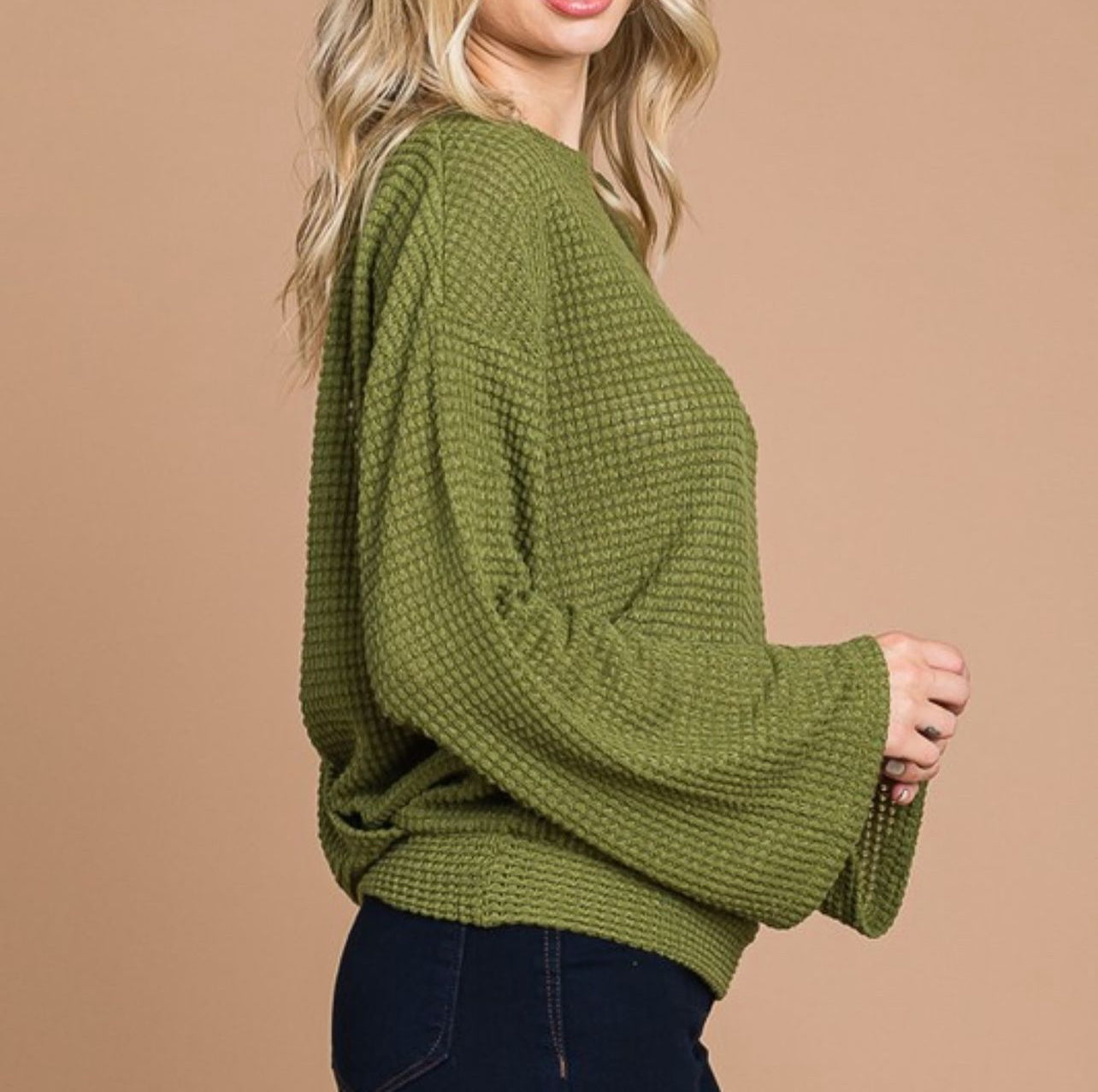Bell sleeve waffle knit top