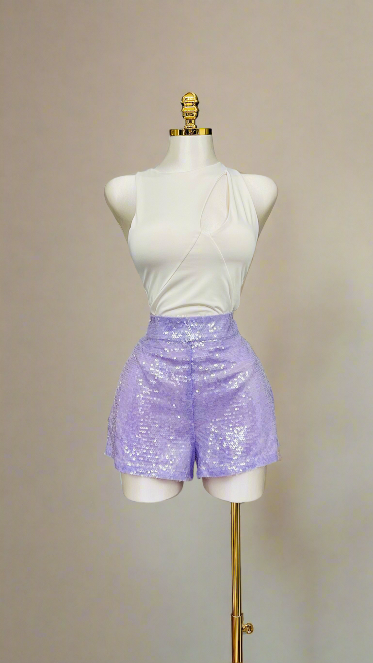 Lavender sequin shorts