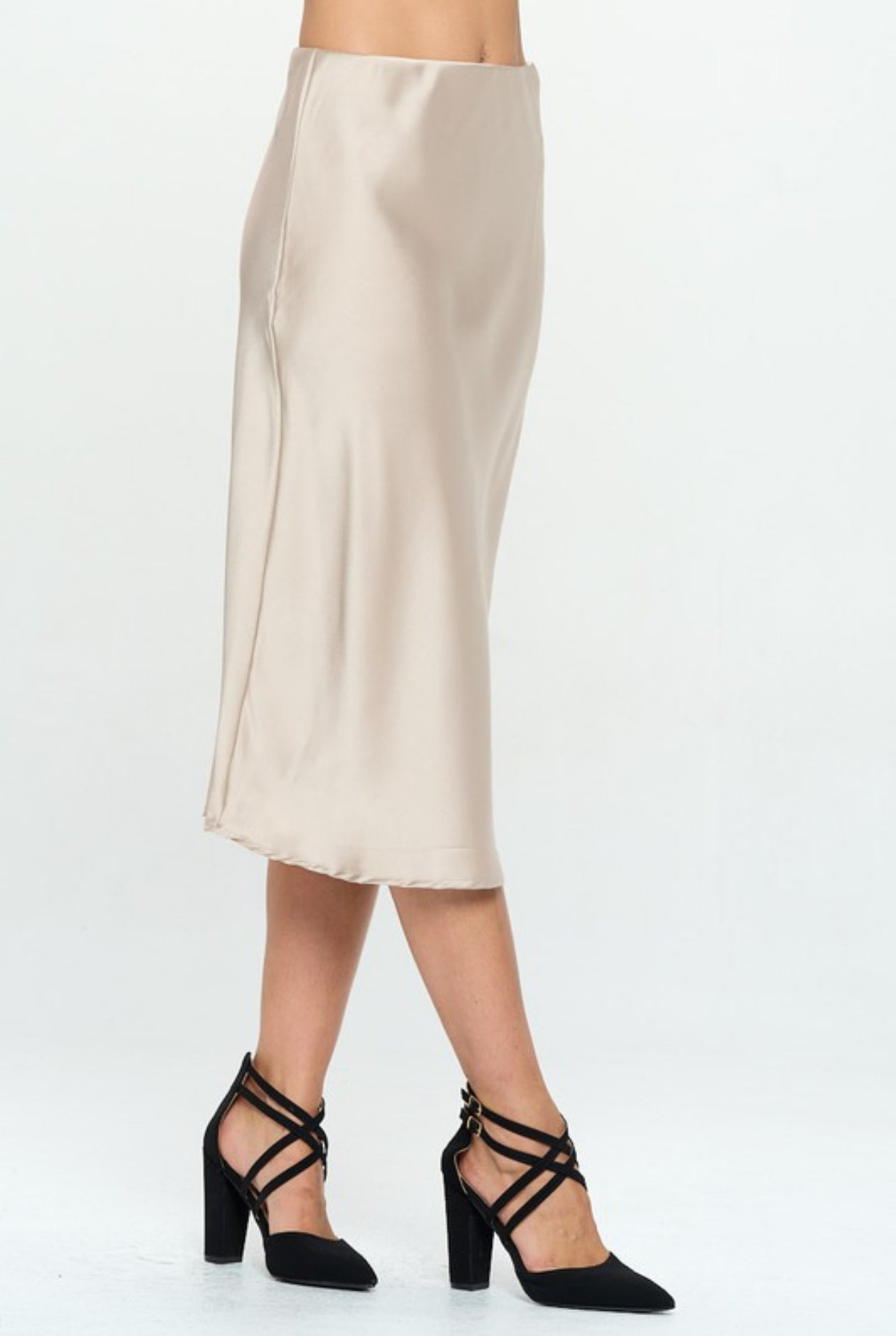 Ivory Satin Midi Skirt
