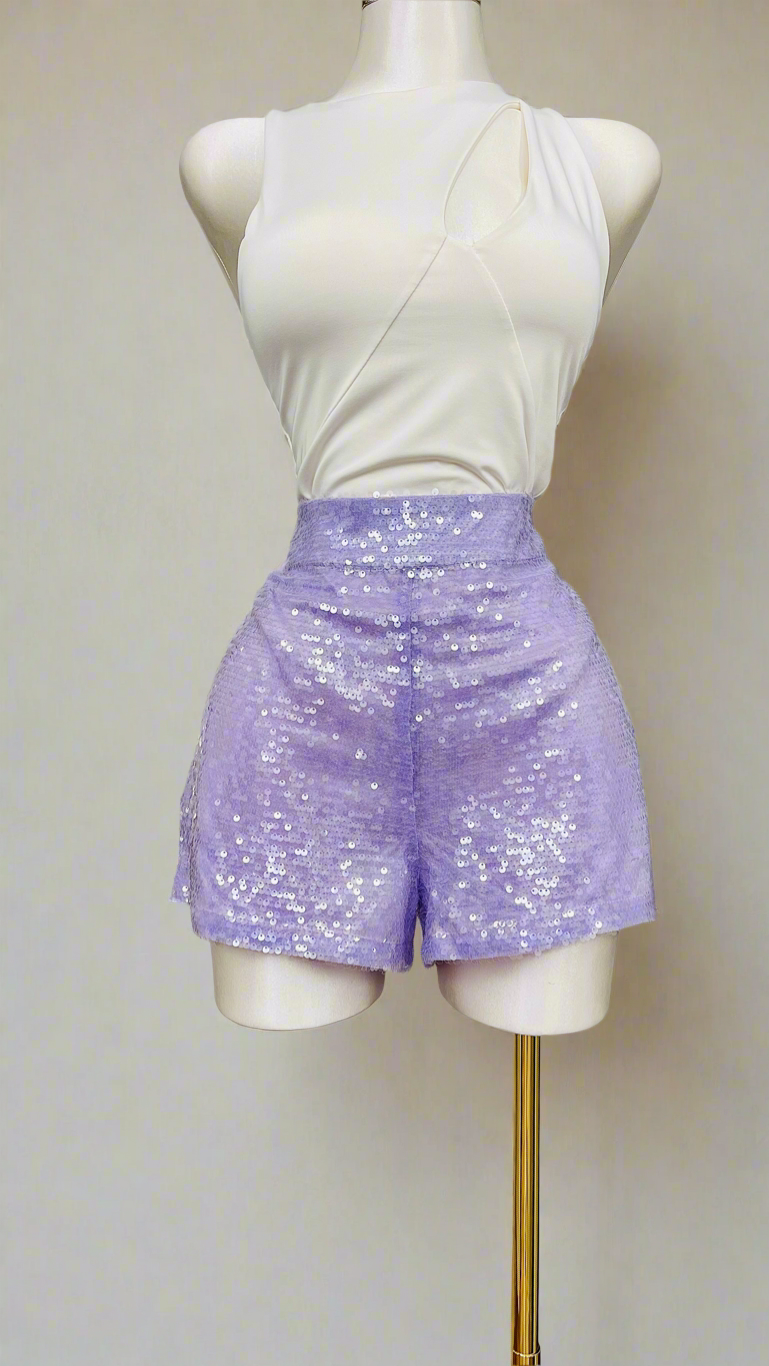 Lavender sequin shorts