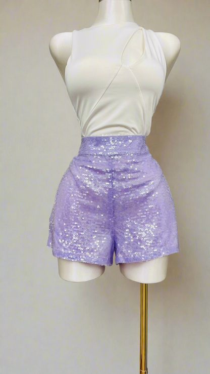 Lavender sequin shorts